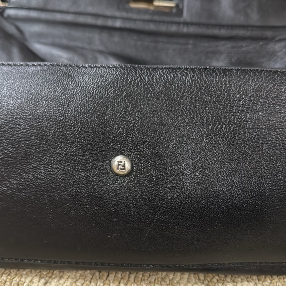 Fendi Black Leather Top Handle Bag with Brown FF Trim - Picture 11 of 11